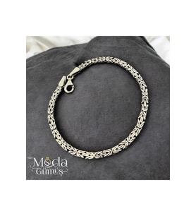 925 Ayar Gümüş Ezme Model Kare Kral Erkek Bileklik ( 3 mm)