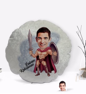 BK Gift Kişiye Özel Kahraman Babam Karikatürlü Yuvarlak Dekoratif Kırlent Yastık-1