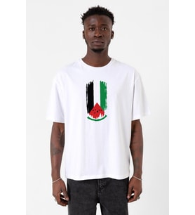 Watermelon Palestine Flag Beyaz Erkek Oversize Tshirt