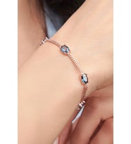Gümüş Rose Oval Mistik Topaz Taşlı Gurmet Zincirli Bileklik