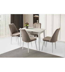 Açılır 60x100 Cm Mini Silva Marmo Masa  4 Adet Sude Sandalye Takım