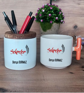 Kişiye Özel Sekreter Hediye Sepeti Kupa Bardak T Kulplu, Kalemlik Hediyeleri Sekretere Hediye (Model 7)