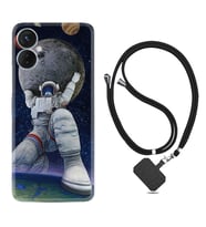 Tecno Spark 9T Kılıf Silikon Boyun Askılı İpli Desenli Silikon Astronot ve Dünya 1759