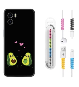 Vivo Y15S Y32 Y33S Y51 Y53S Kılıf Kablo Koruma Spiral Silikon Aşık Avokadolar 1642