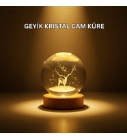 USB Bağlantılı Geyik Temalı Kristal Küre Premium Masa Gece Lambası