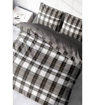Lastikli Çarşaflı %100 Pamuk Saten Çift Kişilik Nevresim Takımı Grey Ekose