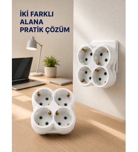 Tek Prizi 4’lü Yapan Priz Adaptörü Direkt Prize Takılan Çoklayıcı 2 Adet Set