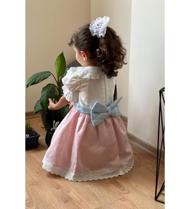 Yazlık Elbise Kısa Kollu Tüllü Tütü Astarlı Kız Çocuk Elbise Bebek Giyim Kız Bebek Elbise (Beyaz)