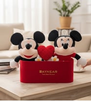 Premium Özel Seri -Minnie ve Mickey Peluş Hediye Kırmızı Kadife Kutuda