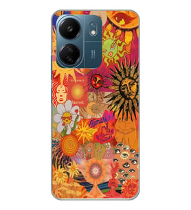 Xiaomi Redmi 13C Uyumlu Vintage Kolaj Desenli Şeffaf Telefon Kılıfı