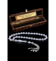 Sertifikalı Erkek Gümüş Tespih 7.5mm 49Gr Küre Kesim (Beyaz)