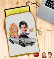 BK Gift Kişiye Özel Sevgililer Karikatürlü Taşınabilir Koruyucu Tablet Kılıfı & Organizer Çanta - Sarı-53