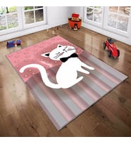 Pembe Kedi Desenli Yıkanabilir Kaymaz Taban Leke TutmazBebek ve Çocuk Odası Halısı