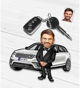 Kişiye Özel Araba Temalı Karikatür Ahşap Anahtarlık