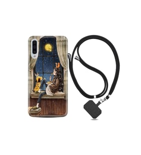 Samsung Galaxy A30s Kılıf Desenli Silikon Ipli Boyun Askılı Ananas Camera Glass 1358