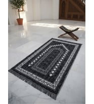 My Evilla Seccade Hafif Katlanabilir Yıkanabilir Namazlık Şık Motifli Çeyizlik ve Hediyelik Siyah-Gri - KMSSECCADE-08 (Siyah Desenli)