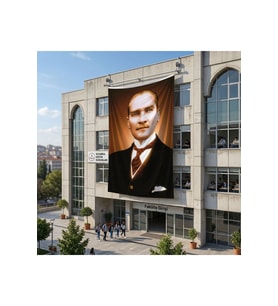 Sivil Takım Elbiseli Mustafa Kemal Atatürk Poster Bayrak Raşel Kumaş 6x9 metre ATA22