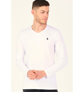 T8587 DEWBERRY V YAKA ERKEK UZUN KOL T-SHIRT-BEYAZ