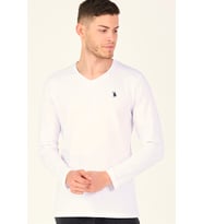 T8587 DEWBERRY V YAKA ERKEK UZUN KOL T-SHIRT-BEYAZ