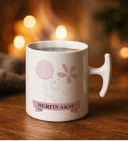 BK Gift Kişiye Özel İsimli Çiçek Tasarımlı Hammer Kulplu Beyaz Kupa Bardak-18, Arkadaşa Hediye, Sevgiliye Hediye, Doğum Günü Hediyesi