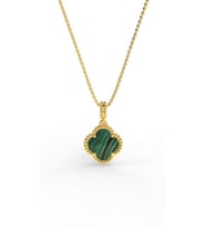 925 Ayar Yeşil Kaplangözü Taşlı Gold Van Cleef Yonca Gümüş Kolye