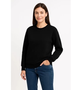 pilelistore- Üç İplik Düz Bisiklet Yaka SweatShirt  - Siyah
