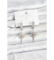 Zirkon Taşlı Gümüş Renk Pirinç Kutup Yıldızı Model Kadın Küpe - TJ-BKP11515