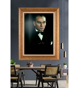 Altın Varaklı Çerçeveli Paspartulu Atatürk Tablo DC1458 (Gold)