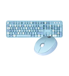 ROUND KM-6282 Renkli Tuşlu Mavi Kablosuz Q Multimedia Klavye + Mouse Set