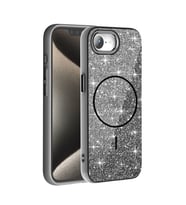 Apple iPhone 16E Uyumlu Kılıf M-safe Şarj Özellikli Parlayan Simli Zore Okso Kapak (Siyah)