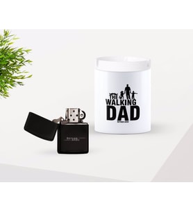 BK Gift Kişiye Özel Babalar Günü Hediyesi The Walking Dad Tasarımlı Seramik Kül Tablası ve Benzinli Çakmak Seti-1 (Model 1)