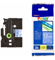 PUUN®Brother P-Touch TZE-535 12MM x 8m Mavi Üzerine Beyaz Muadil Laminasyon Etiket Şeridi (Çok Renkli)