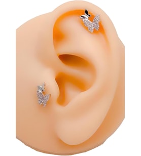 İkili Kelebek Figürlü Kıkırdak Helix Tragus Piercing (1adet)