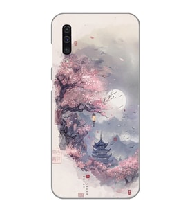 Samsung Galaxy A70 Uyumlu Sanatsal Manzaara Tasarımlı Şeffaf Telefon Kılıfı