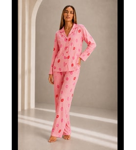 Night Kadın Önden Düğmeli Uzun Kollu Pijama Takımı