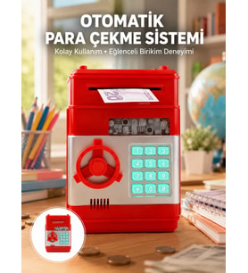 Kırmızı Şifreli ATM Kasa Para Yutan Kumbara