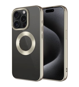 iPhone 15 Pro Kılıf Köşeleri Renkli Şeffaf Kamera Korumalı Silikon Luxury Kapak (Titanyum Parlak)