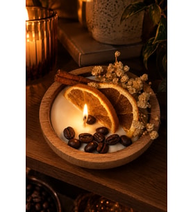 Kahve Kokulu Anlar Mum - Mumelia Candles Doğal Soya Bambu Kasede Portakal Tarçın Sonbahar Tasarım Dekoratif Mum