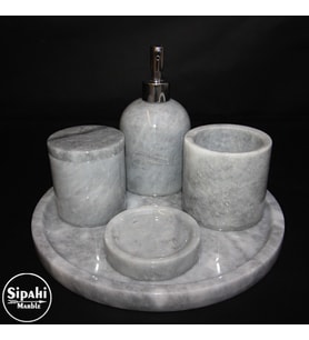 Sipahi Marble Gri Mermer 5 Parça Banyo Seti