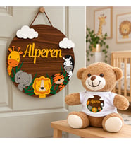 Kişiye Özel Bebek Kapı Süsü (Peluş Ayıcık Hediyeli) – Baby Shower / Hastane Odası