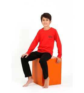 Giyim Erkek Çocuk Uzun Kol Penye Pijama Takım Kırmızı