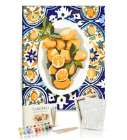 Sayılarla Boyama Seti 40 x 50 cm Tuval Şasesine Gerili Tabaktaki Limonlar