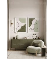 Soyut Organik Formlar Minimalist 2'li Ahşap Çerçeveli Tablo Seti
