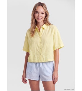 LCW DREAM Sarı Gömlek Yaka Kadın Pijama Kıyafeti