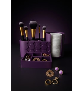 MYCRAFT3D Makyaj Organizer Çok Bölmeli  Pamukluk + Fırçalık + Takı Düzenleyici Masa Üstü Organizer