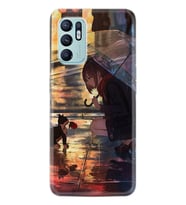 Oppo Reno 6 Kılıf Silikon Desen Özel Seri Kız ve Kedi 1762