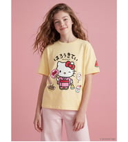 LCW Kids Sarı Hello Kitty Baskılı Bisiklet Yaka Kız Çocuk Tişört