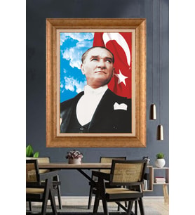 Altın Varaklı Çerçeveli Paspartulu Atatürk Tablo DC1310 (Gold)