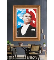 Altın Varaklı Çerçeveli Paspartulu Atatürk Tablo DC1310 (Gold)