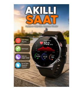 Bluetooth Görüşmeli Akıllı Saat Nabız Sensörlü Suya Dayanıklı Uzun Pil Ömürlü Siyah Kordon